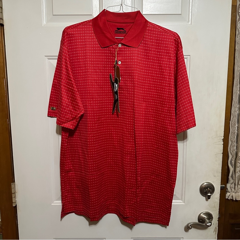 Slazenger Red Patterned Short Sleeve‎ Poly Wicking Golf Polo Shirt MENS SZ Large